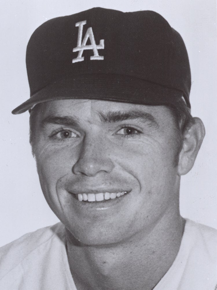 Head and shoulders portrait of Bill Russell in Dodgers uniform