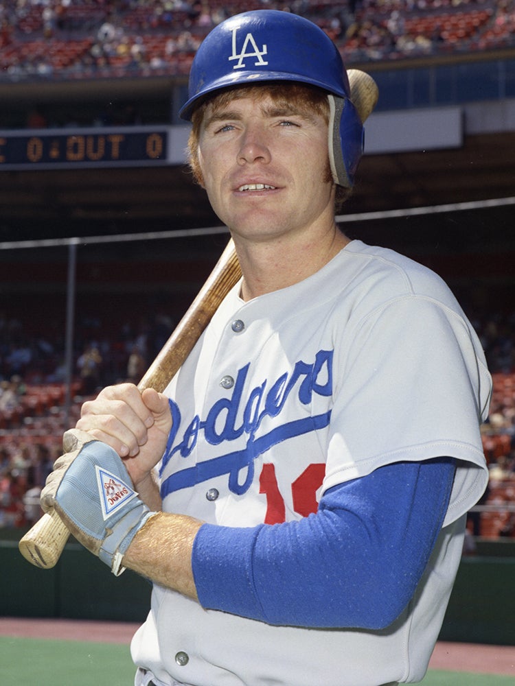 Batting portrait of Bill Russell in Dodgers uniform