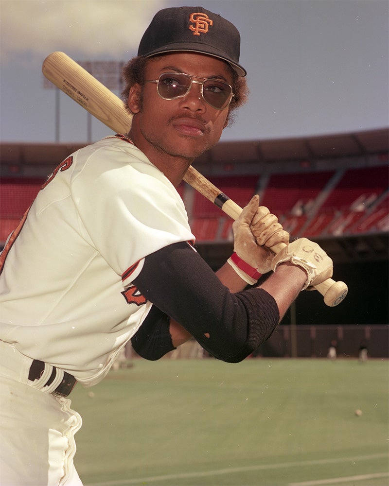 Posed batting portrait of Derrel Thomas in Giants uniform