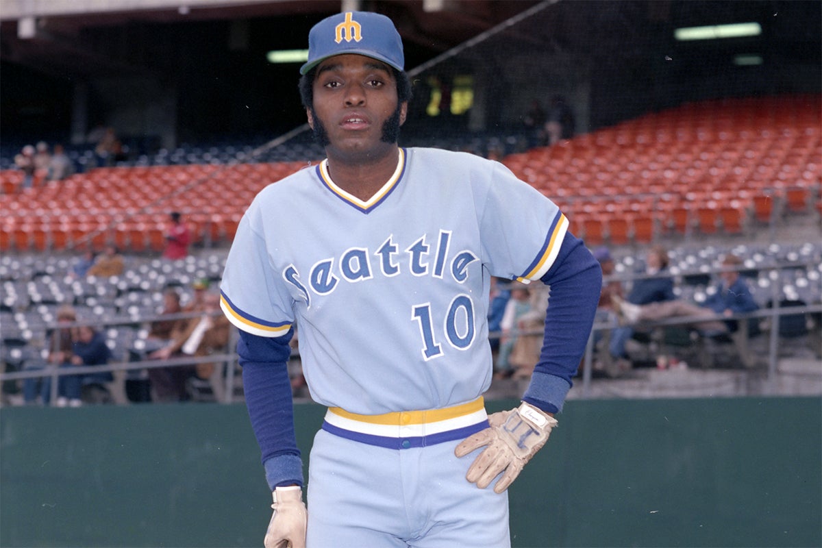 Posed portrait of Larry Milbourne in Seattle uniform