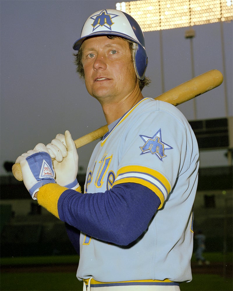 Batting portrait of Tom Paciorek in Seattle uniform
