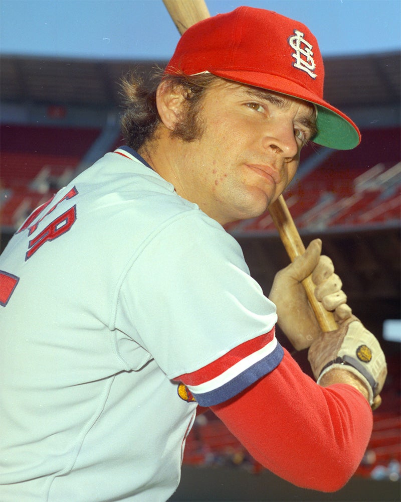 Posed batting portrait of Jim Dwyer in Cardinals uniform