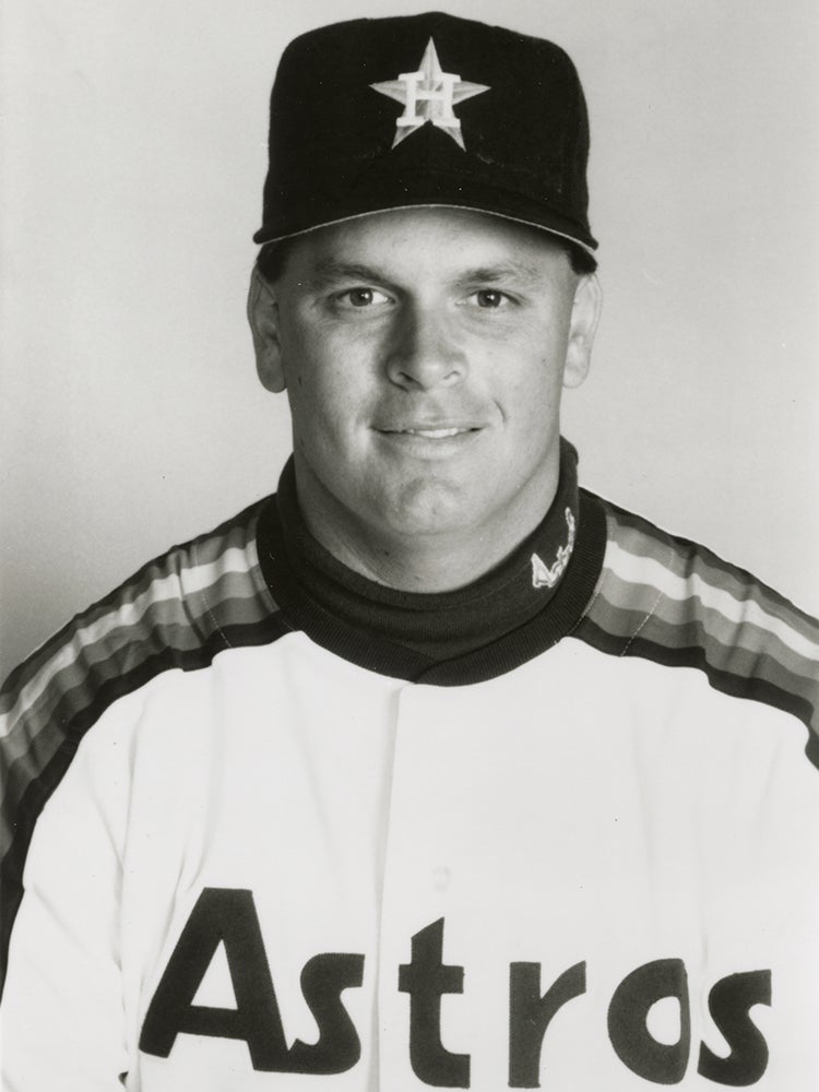 Head and shoulders portrait of Greg Swindell in Astros uniform