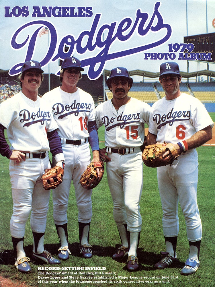 Ron Cey, Bill Russell, Davey Lopes and Steve Garvey on cover of Los Angeles Dodgers 1979 Photo Album