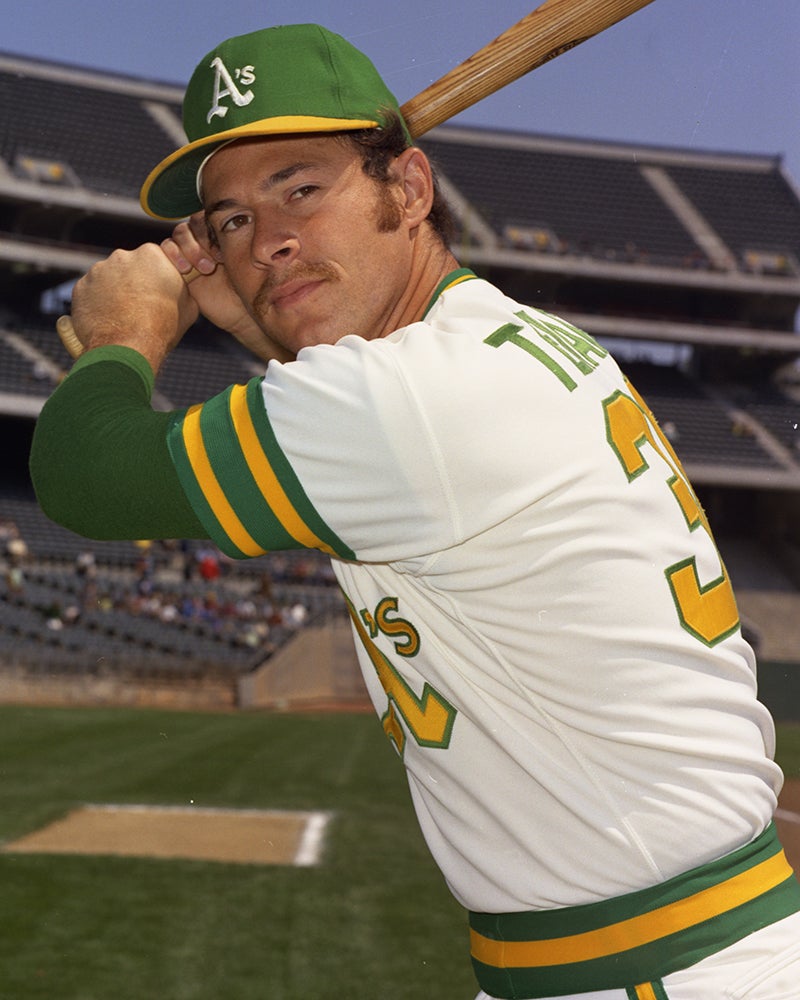 Batting portrait of Gene Tenace in Athletics uniform