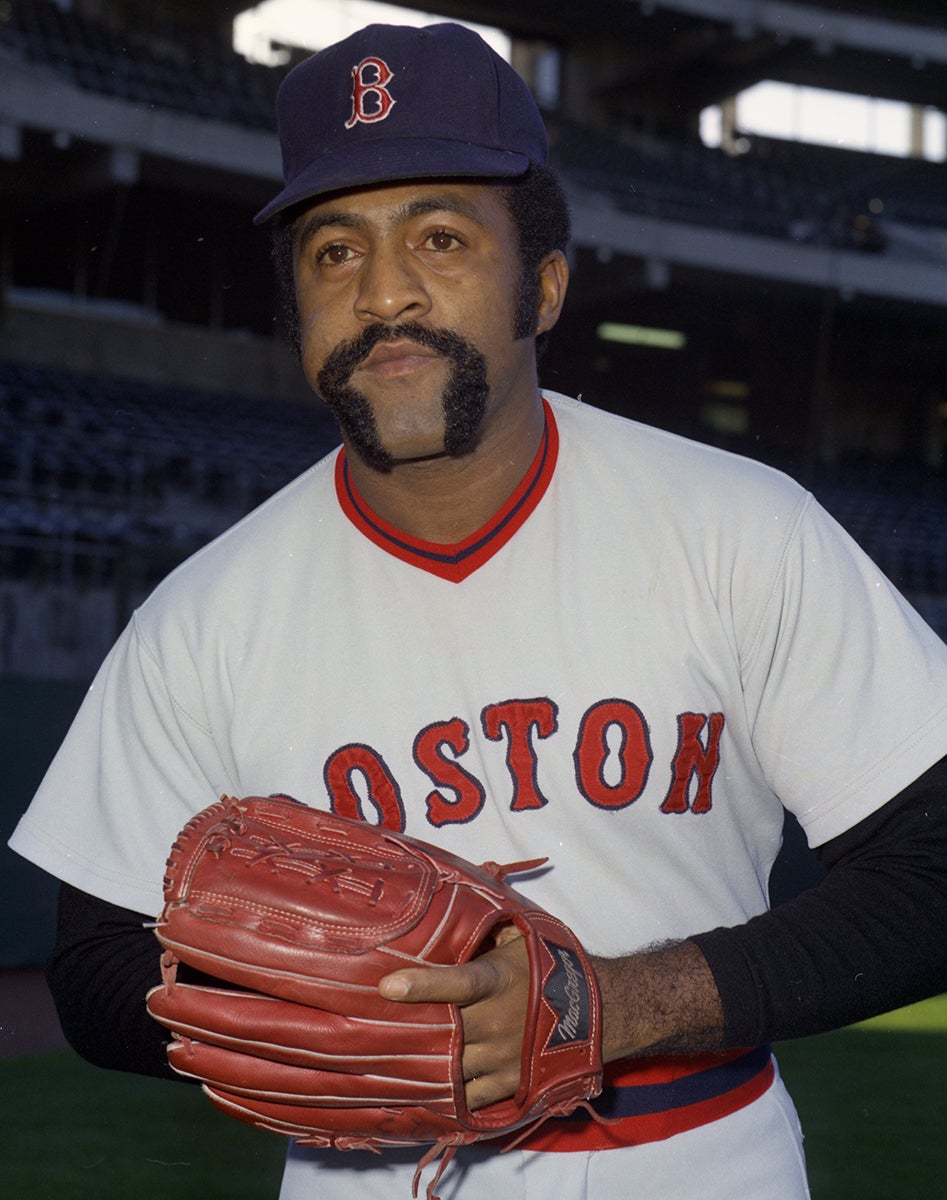 Luis Tiant in Red Sox jersey