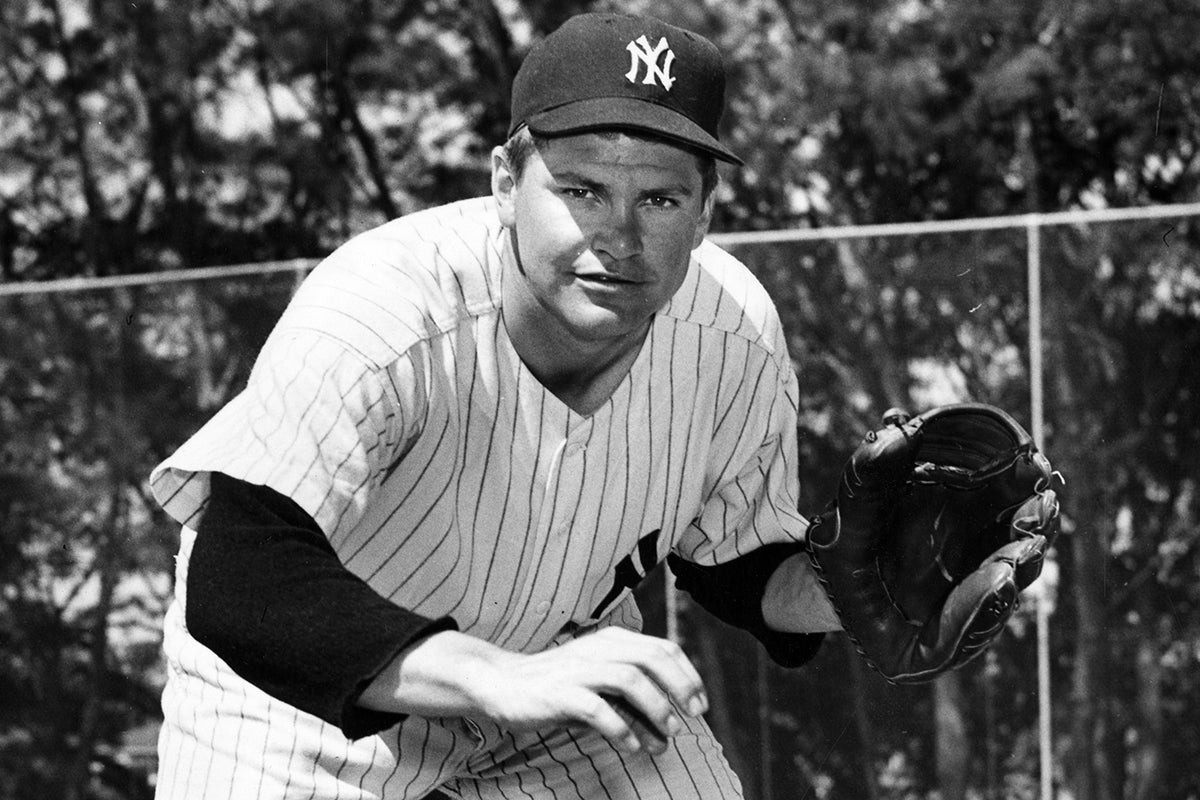 Bob Turley follows through on his right-handed throwing motion