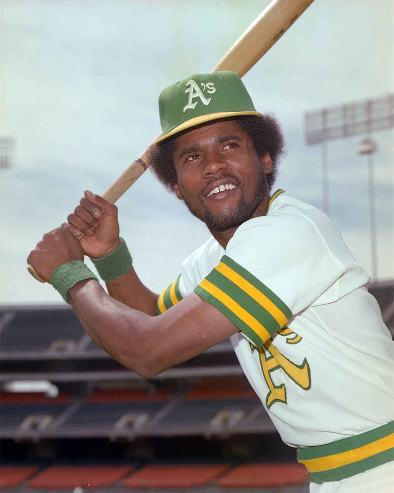 Batting portrait of Rodney Scott in Athletics uniform