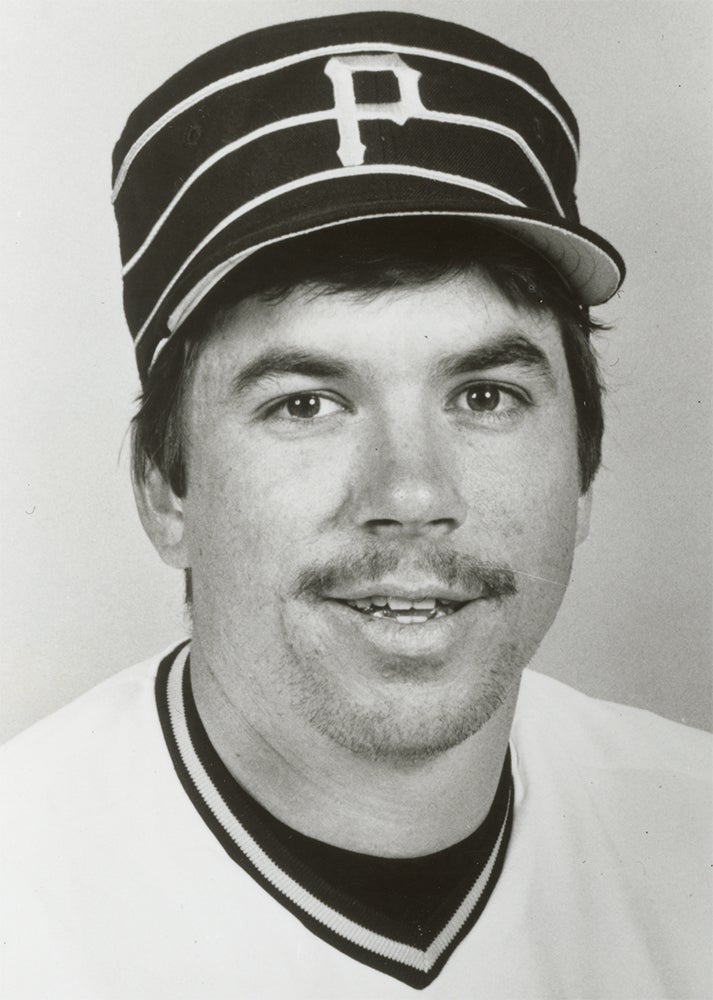 Head and shoulders portrait of Bob Walk in Pirates uniform