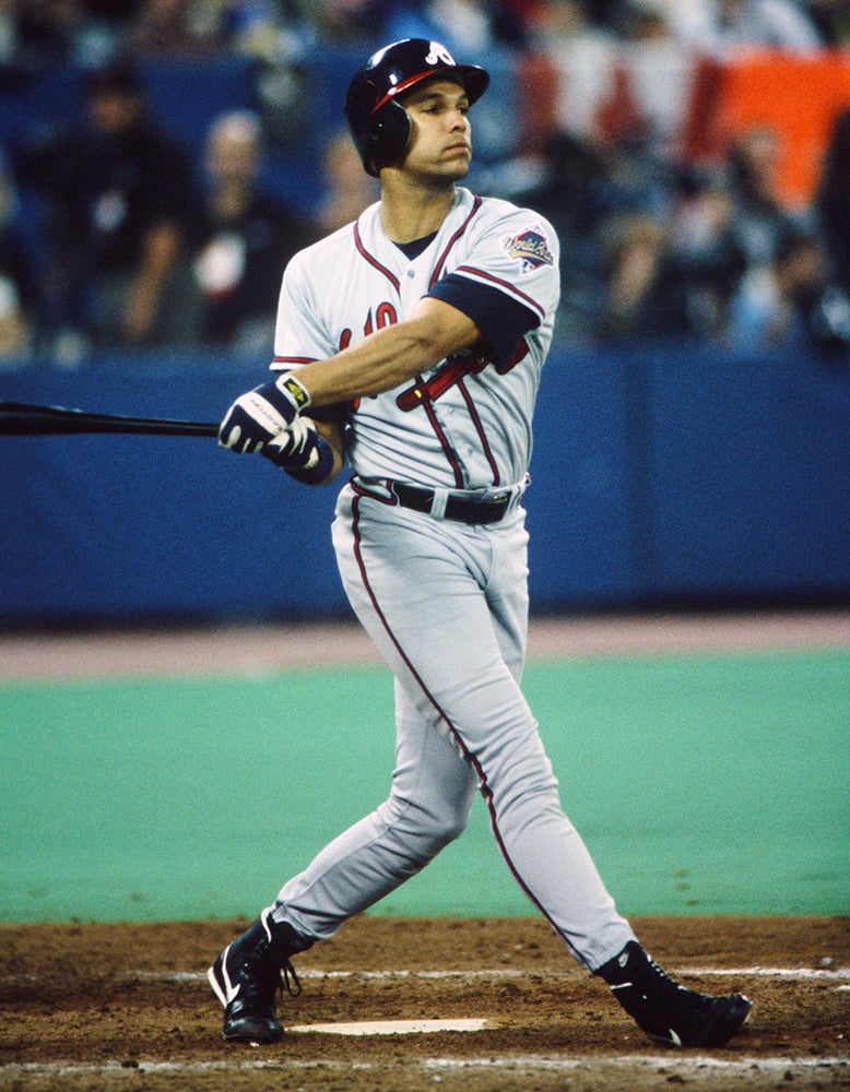 David Justice bats during 1992 World Series