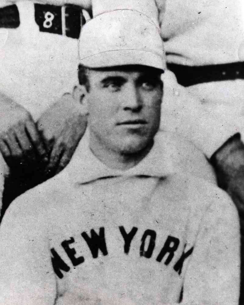 Head and shoulders portrait of Mickey Welch in New York uniform
