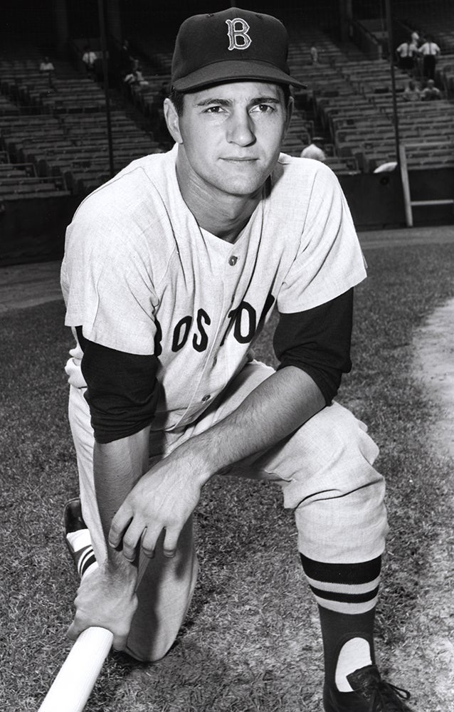 Posed portrait of Carl Yastrzemski on one knee
