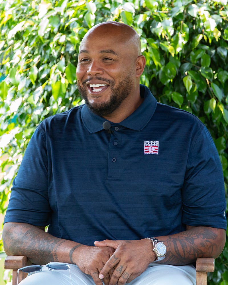 Andruw Jones in blue Hall of Fame polo