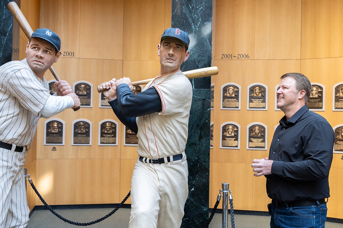 Jeff Kent with Babe Ruth and Ted Williams statues