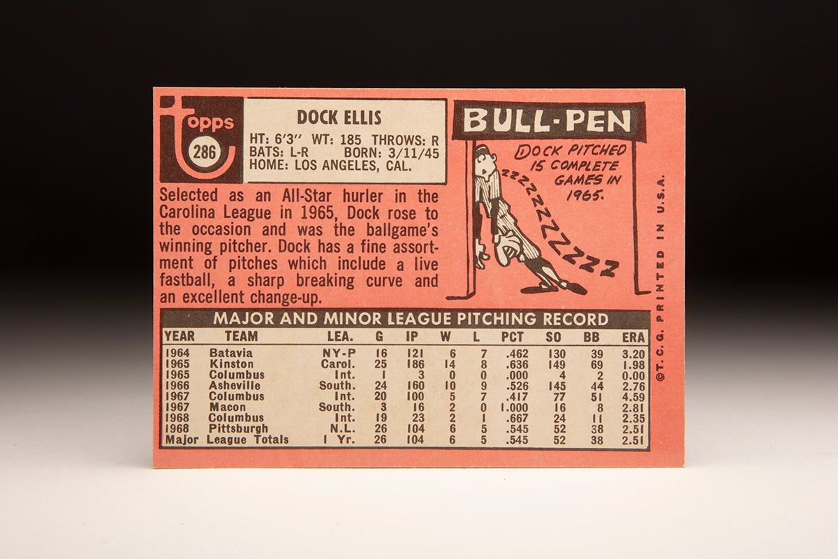 Back of 1969 Topps Dock Ellis card