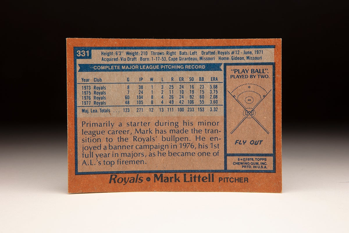 Back of 1978 Topps Mark Littell card
