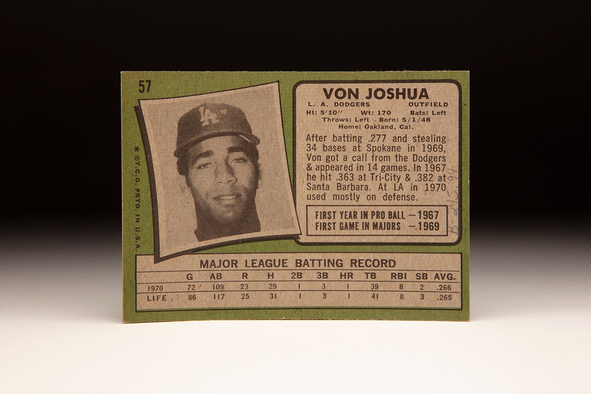 Back of 1971 Topps Von Joshua card