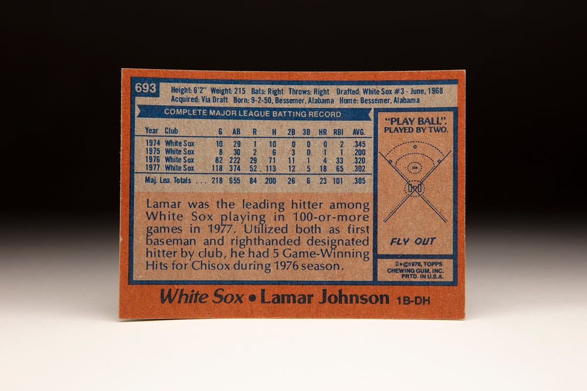 Back of 1978 Topps Lamar Johnson card