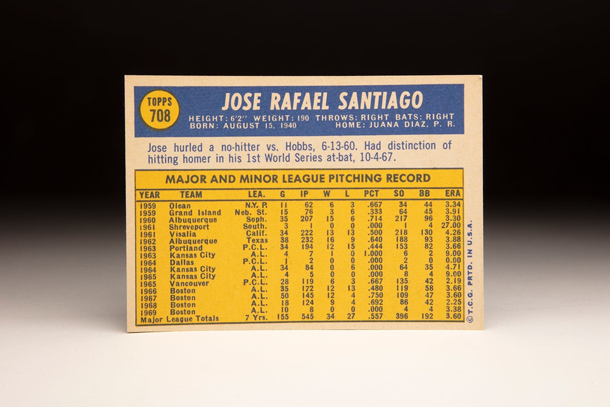 Back of 1970 Topps José Santiago card