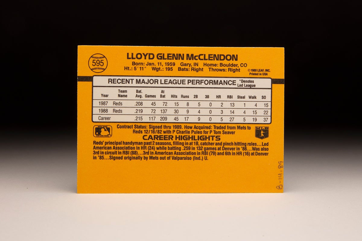 Back of 1989 Donruss Lloyd McClendon card