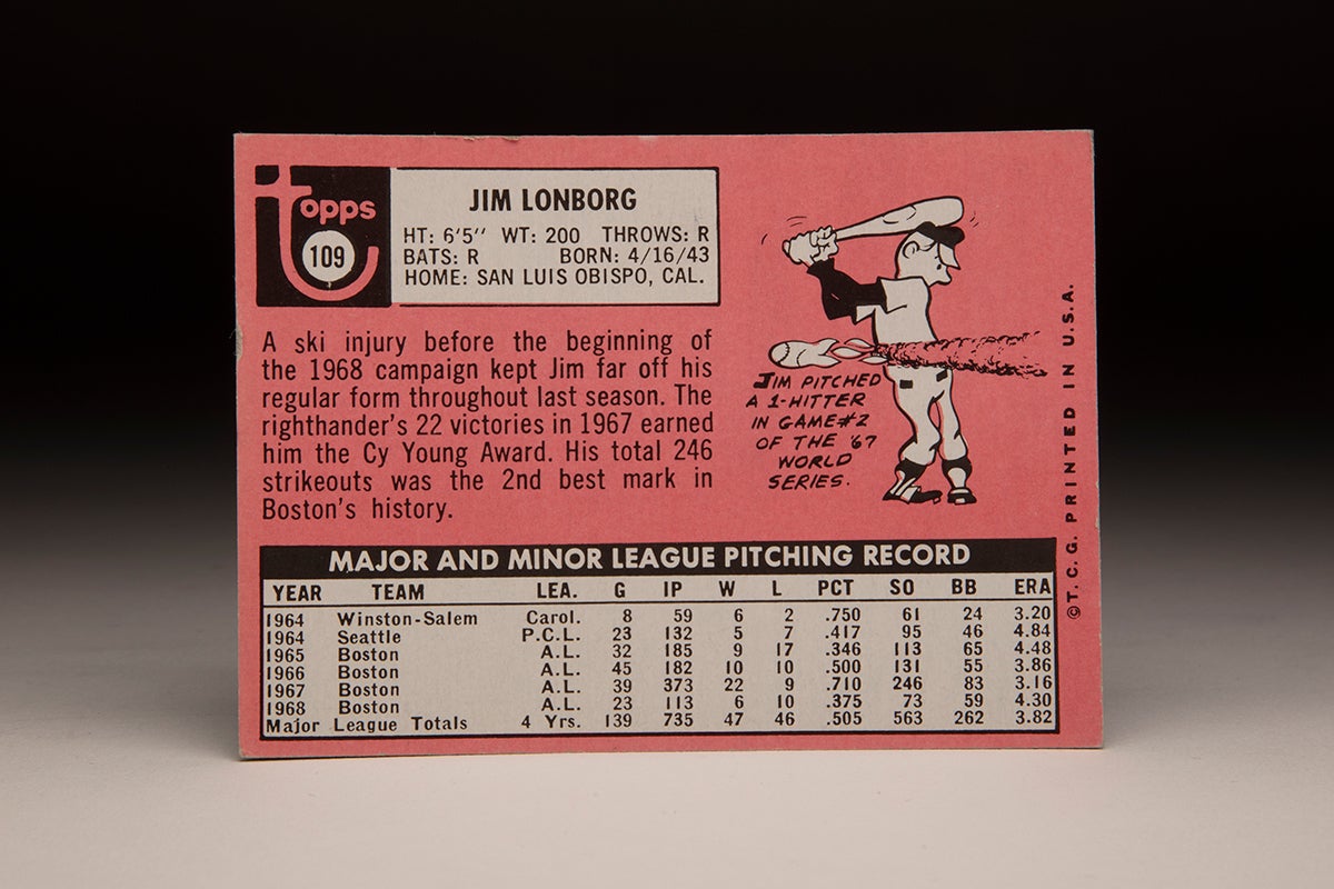 Back of 1969 Topps Jim Lonborg card