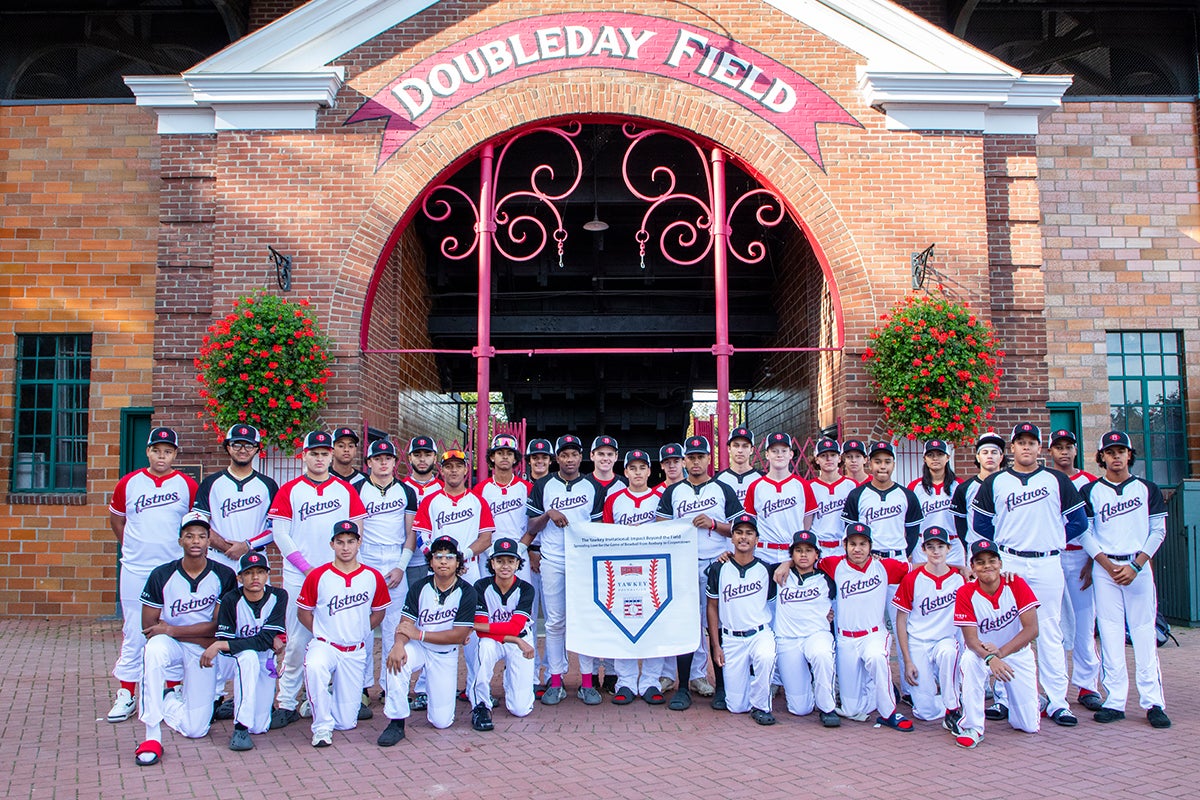 The BASE team photo at Doubleday Field entrance