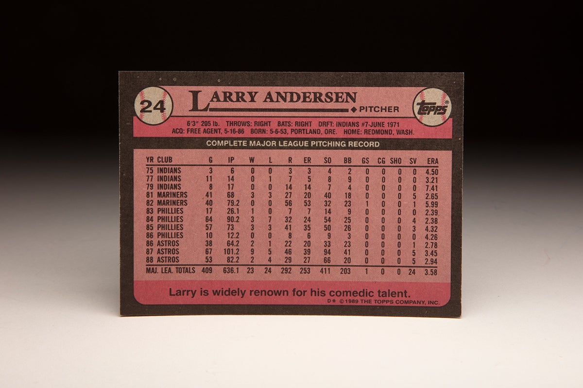 Back of 1989 Topps Larry Andersen card