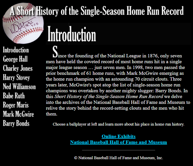 Image of the Single Season HR Record online exhibit