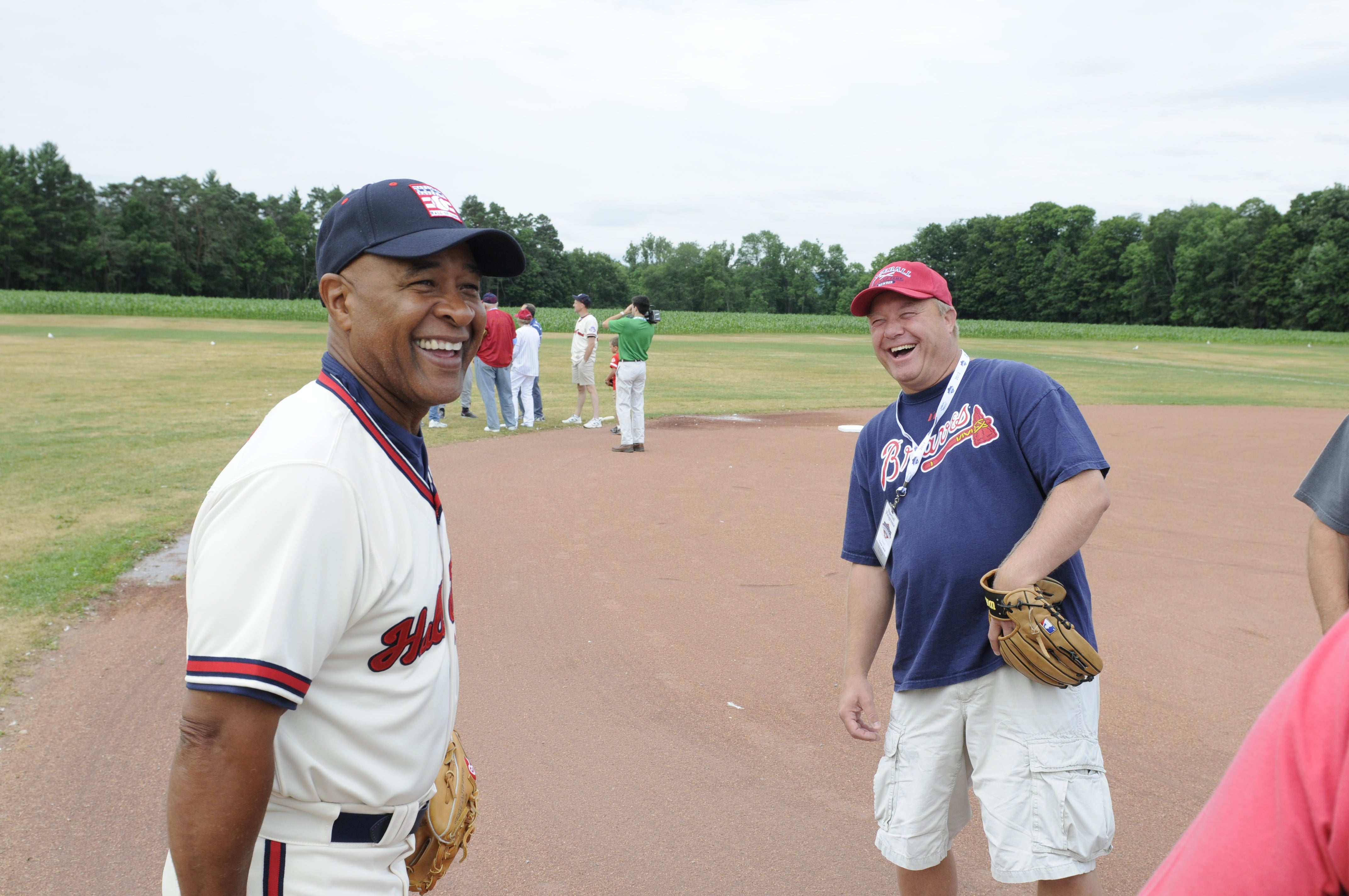 Ozzie Smith wearing a Hall of Fame jersey talking to fans during Turn Two with Ozzie Smith.