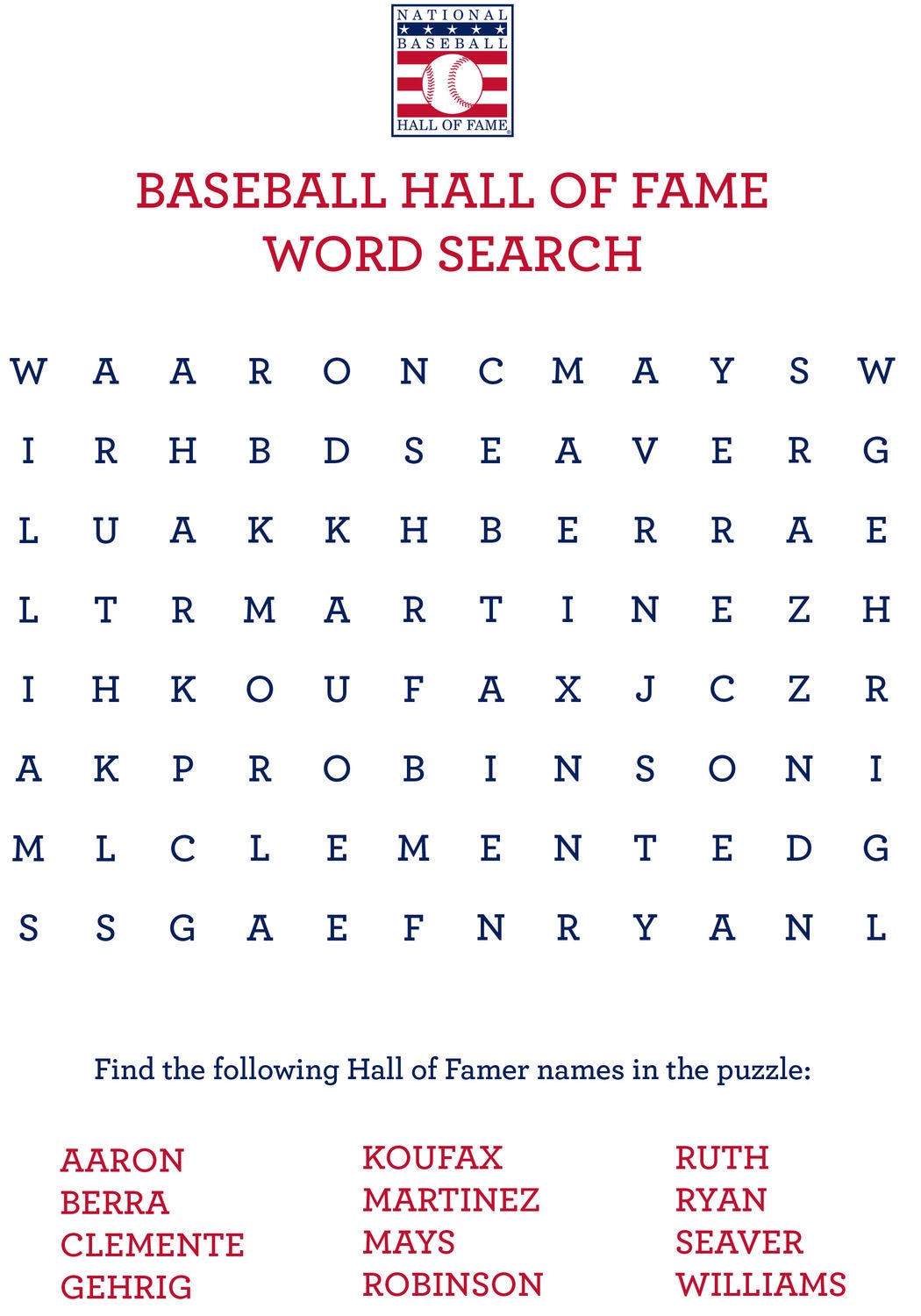 kids activity downloads baseball hall of fame