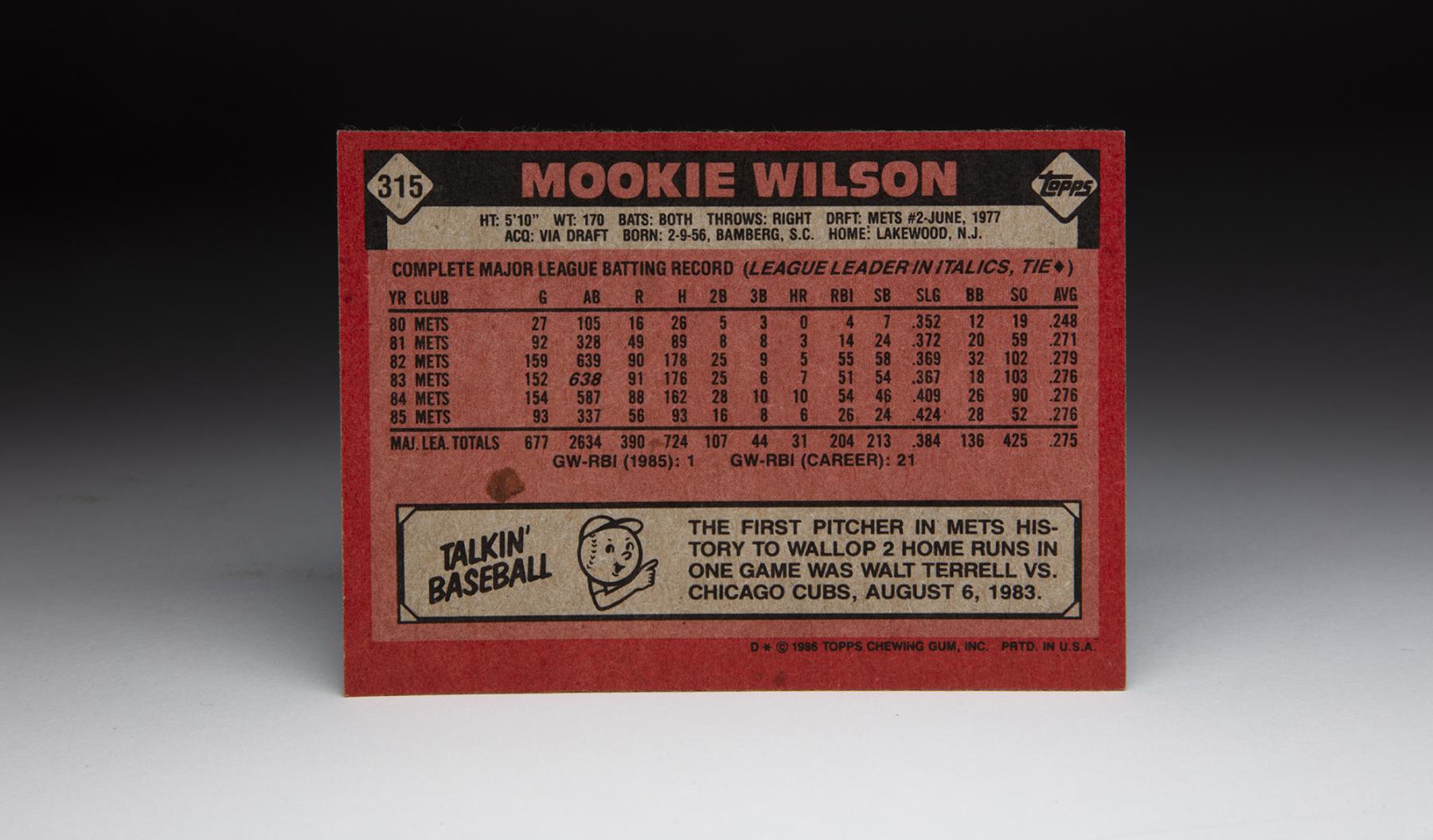 CardCorner: 1986 Topps Mookie Wilson | Baseball Hall of Fame