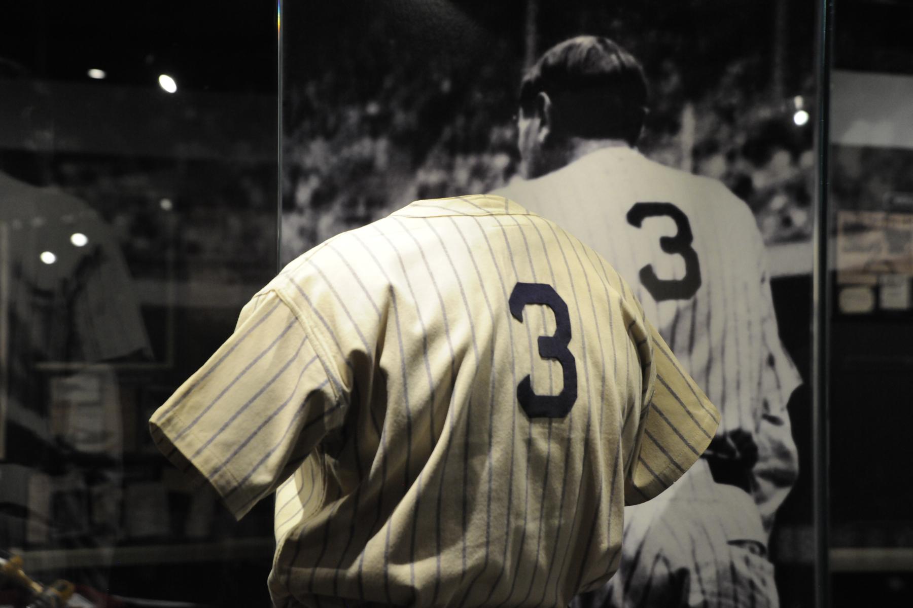 Babe Ruth's jersey on display at the Yankee museum.
