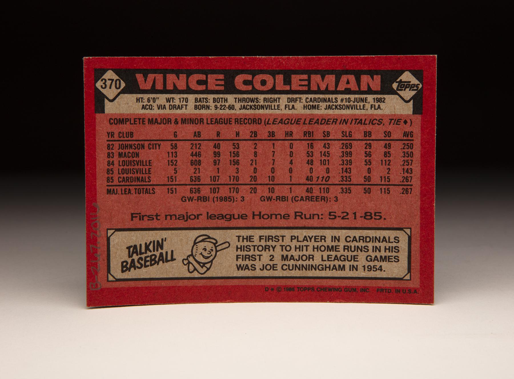 1986 Topps Vince Coleman