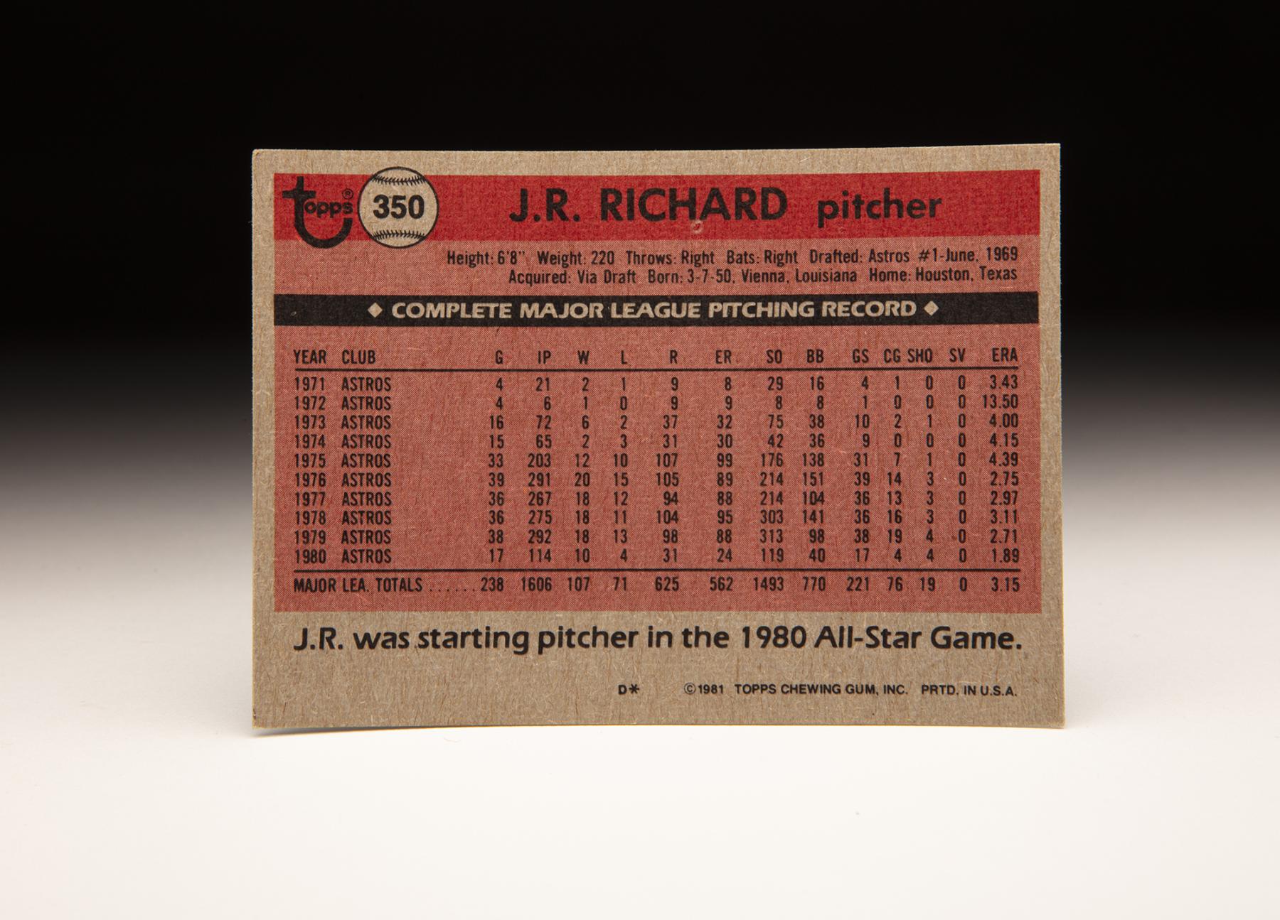 5 JR Richard baseball cards