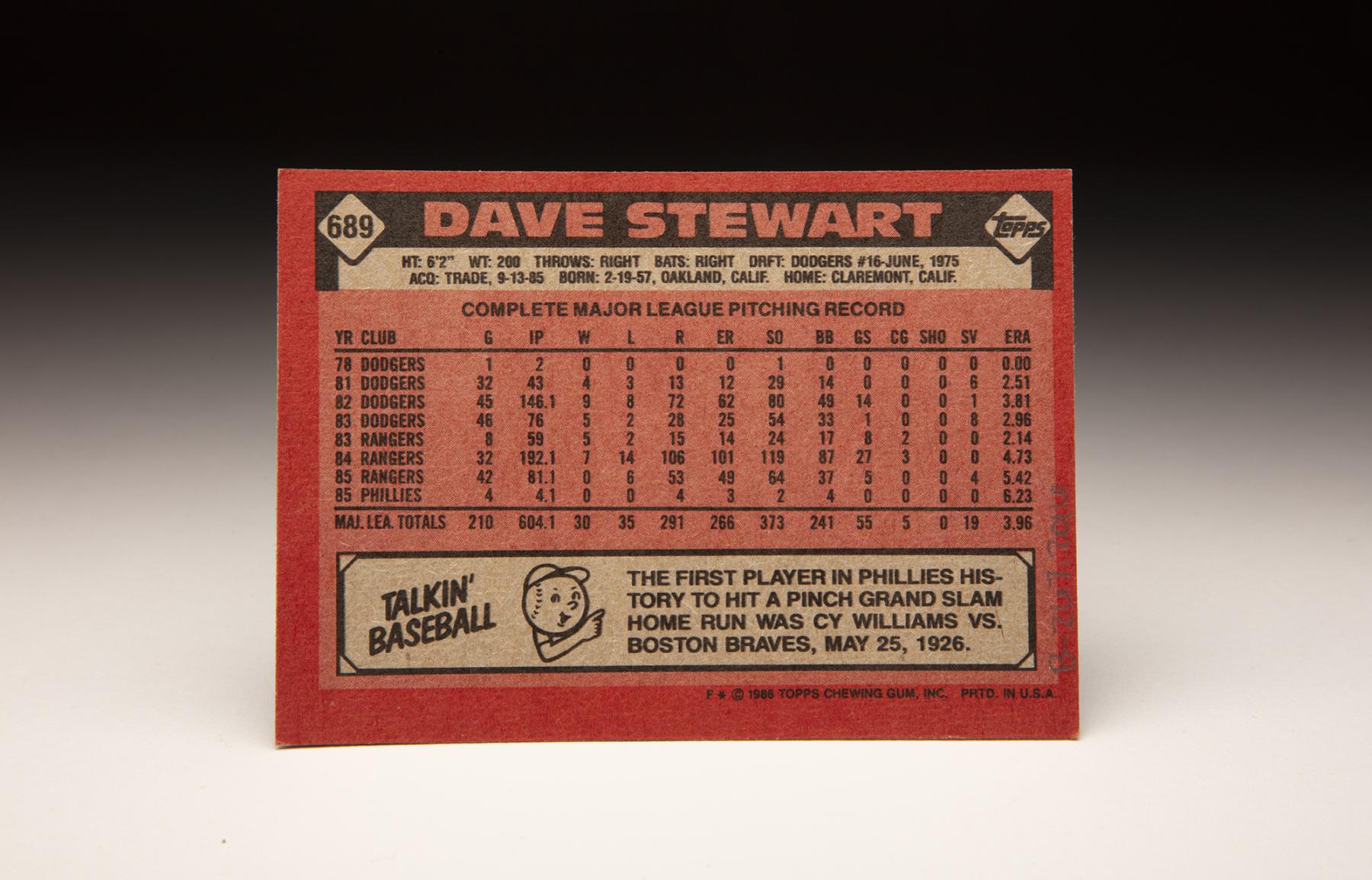 40 CARD DAVE STEWART BASEBALL CARD LOT 701