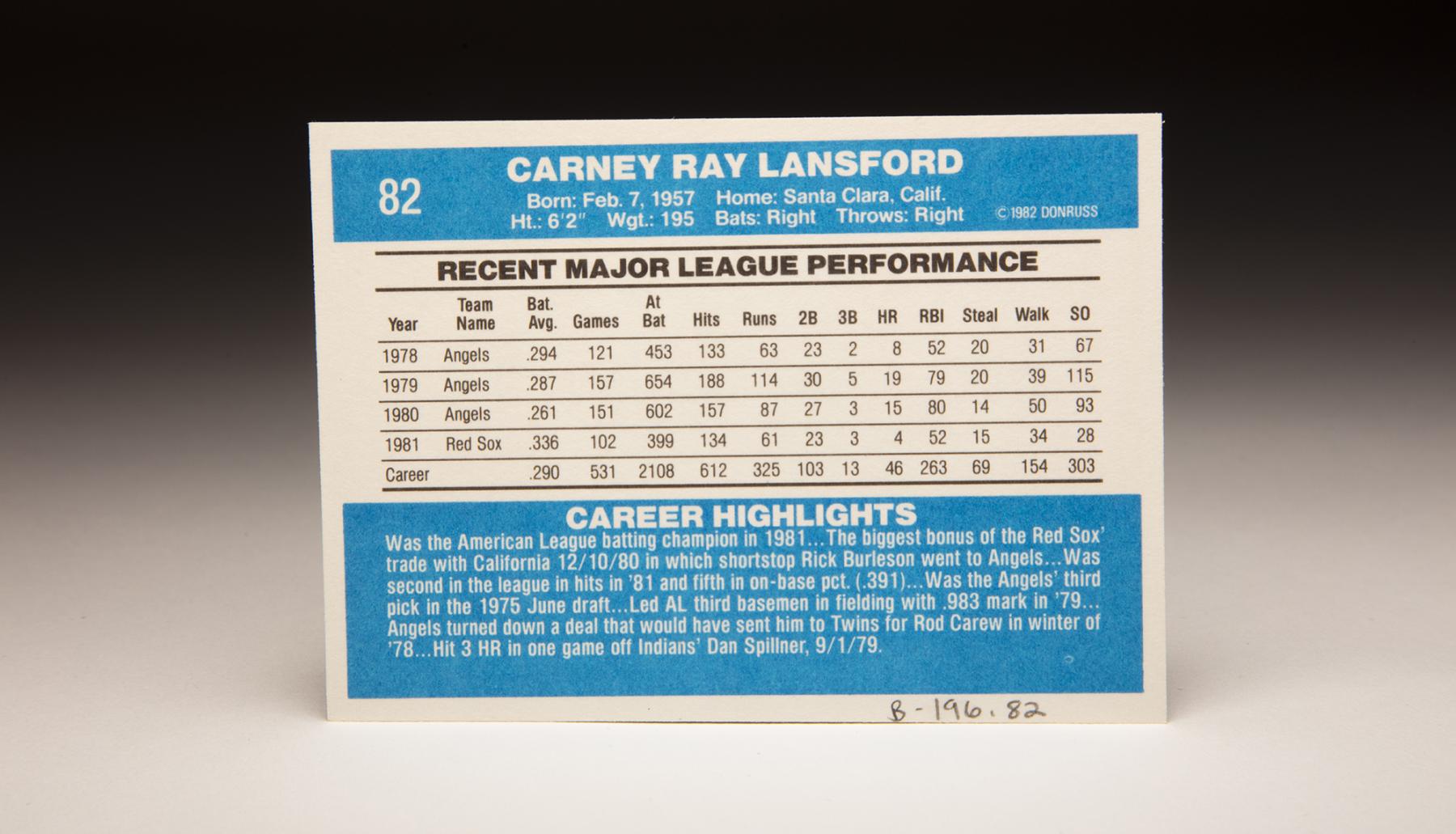 Carney Lansford / 50 Different Baseball Cards Featuring Carney