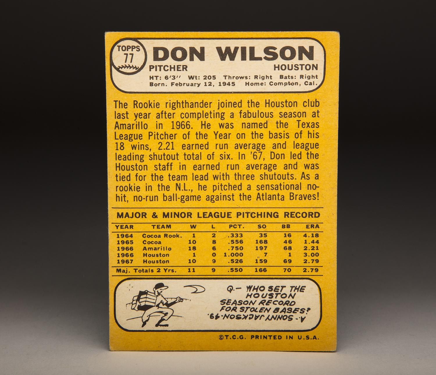 #CardCorner: 1968 Topps Don Wilson | Baseball Hall of Fame