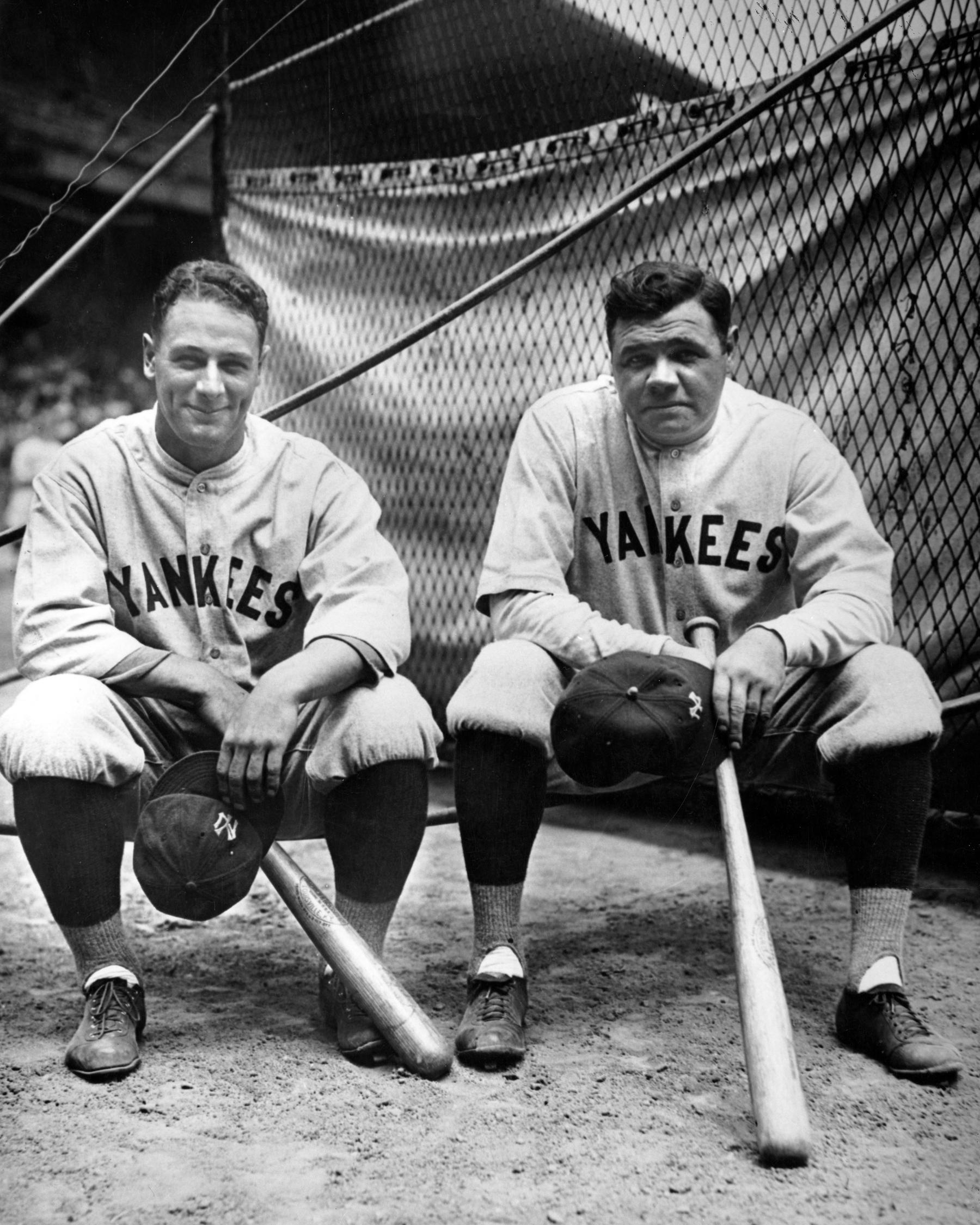 Babe Ruth and Lou Gehrig of the Yankees with Carl Reynolds of the