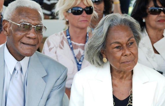Buck O'Neil, left, and Rachel Robinson attended the 2006 Hall of Fame Induction Ceremony where 17 Negro Leagues legends were enshrined into the Hall of Fame. (Milo Stewart Jr./National Baseball Hall of Fame and Museum)