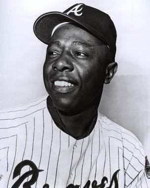 The Braves moved Hank Aaron (above) to first base in 1972 to accommodate both Ralph Garr and Dusty Baker in the outfield. (National Baseball Hall of Fame and Museum)