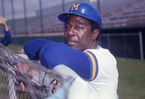Hank Aaron played his final two big league seasons with the Milwaukee Brewers in 1975 and 1976. (Doug McWilliams/National Baseball Hall of Fame and Museum)