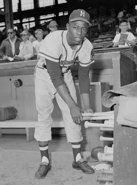 Hank Aaron debuted with the Braves in 1954 and played 21 seasons with the franchise. (Osvaldo Salas/National Baseball Hall of Fame and Museum)