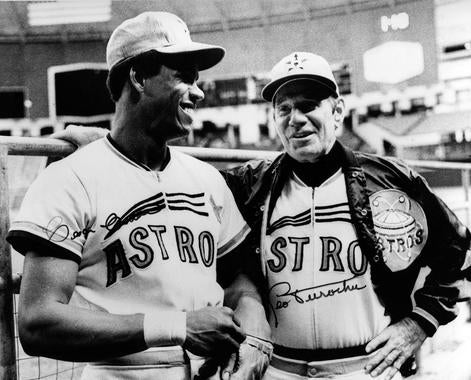 Houston Astros manager Leo Durocher (right) compared César Cedeño to Willie Mays, saying that Cedeño had power, speed and a strong arm. (National Baseball Hall of Fame and Museum) 