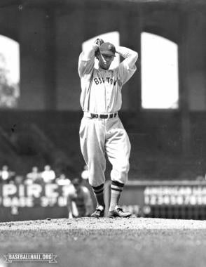 Pictured above, Lefty Grove on the mound for the Boston Red Sox. Grove would play with the Red Sox for eight years, finishing his career in Boston. (Andy Miller/National Baseball Hall of Fame and Museum) 
