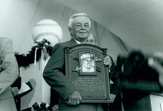 Earl Weaver, who managed the Orioles to 1,480 wins and four American League pennants over 17 seasons, was elected to the Hall of Fame in 1996. (National Baseball Hall of Fame and Museum)
