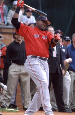 Red Sox designated hitter David Ortiz prepares to hit during the 2005 Hall of Fame Game at Doubleday Field. (Tom Ryder/National Baseball Hall of Fame and Museum)
