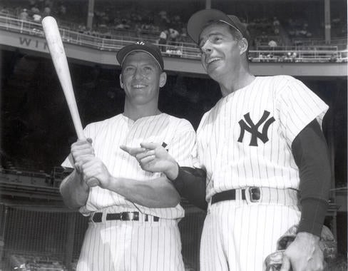 Mickey Mantle (left) replaced Joe DiMaggio in centerfield following the 1951 season. (National Baseball Hall of Fame) 