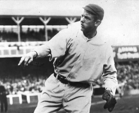 Christy Mathewson throws warm-up pitches before a game with the New York Giants. BL-2766-82 (National Baseball Hall of Fame Library)