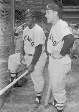 Minnie Miñoso, left, and Chico Carrasquel were teammates on the White Sox in the early 1950s. (Osvaldo Salas/National Baseball Hall of Fame and Museum)