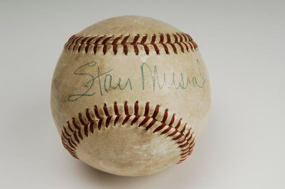 The ball knocked for a pinch-hit double at Wrigley Field on May 13, 1958 by Stan Musial to mark the 3,000th hit of his career. (Milo Stewart, Jr. / National Baseball Hall of Fame)